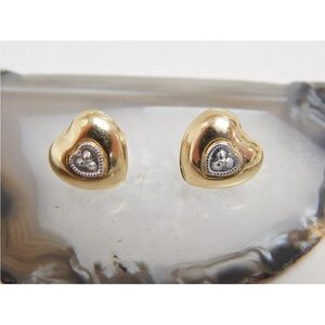 10K - Two Tone Yellow & White Gold Diamond Accent Heart Stud Earrings